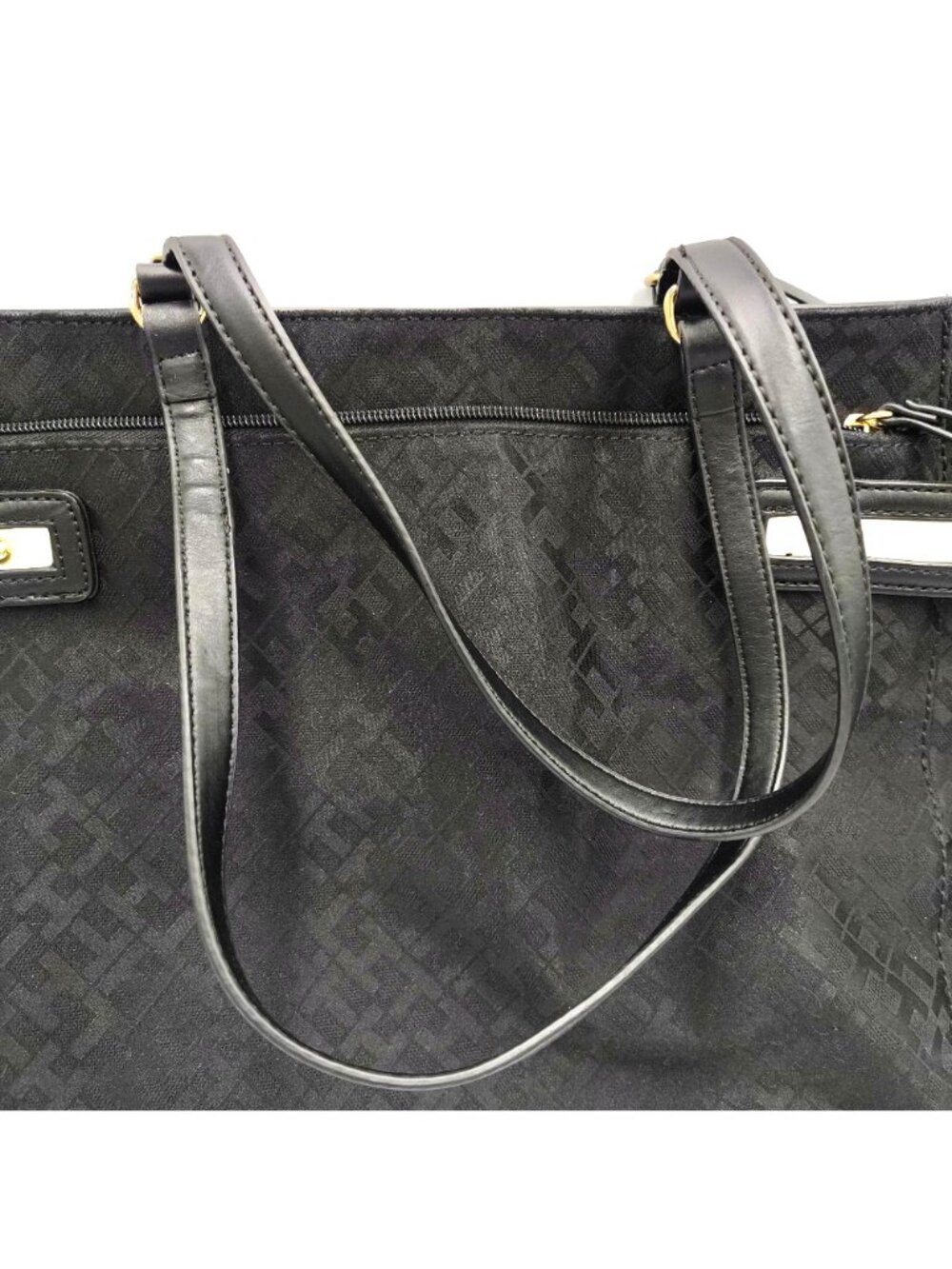 Black Tote Bag Tommy Hilfiger Women Shoulder Purse Zip Top Large Classic - Picture 2 of 10